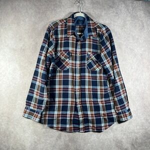 Vintage Sears Shirt Men 17-17.5/XLT Blue Plaid Button Up Long Sleeves Lumberjack
